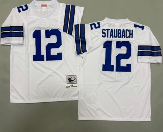Men's Dallas Cowboys #12 Roger Staubach White 1975 Throwbacks Authentics Mitchell & Ness NFL Jersey
