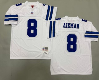 Men's Dallas Cowboys #8 Troy Aikman White Replica Collection Mitchell & Ness NFL Jersey