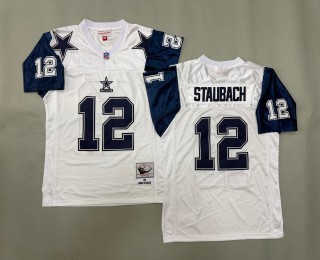 Men's Dallas Cowboys #12 Roger Staubach White Navy 1971 Throwbacks Authentics Mitchell & Ness NFL Jersey