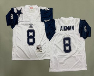 Men's Dallas Cowboys #8 Troy Aikman White Navy 1994 Throwbacks Authentics Mitchell & Ness NFL Jersey