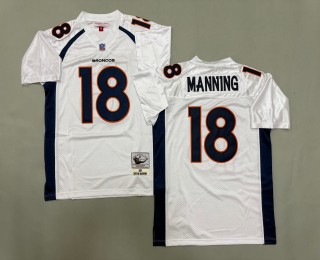 Men's Denver Broncos #18 Peyton Manning White 2015 Throwback Authentic Mitchell & Ness NFL Jersey