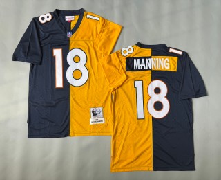 Men's Denver Broncos #18 Peyton Manning 2015 Throwbacks Authentics Mitchell & Ness NFL Jersey Gold Black Split