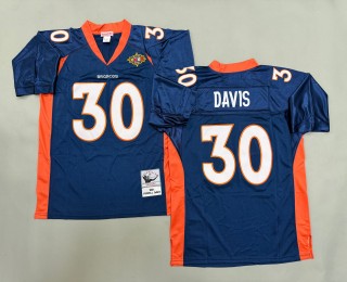 Men's Denver Broncos #30 Terrell Davis Navy 1997 Throwbacks Authentics Mitchell & Ness NFL Jersey - Super Bowl XXXII Patch