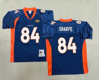 Men's Denver Broncos #84 Shannon Sharpe Navy Throwbacks Authentics Mitchell & Ness NFL Jersey - Super Bowl XXXII Patch