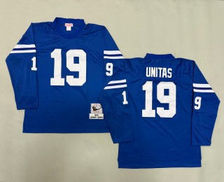 Men's Indianapolis Colts #19 Johnny Unitas Royal 1970 Throwbacks Authentics Mitchell & Ness NFL Long-Sleeved Jersey