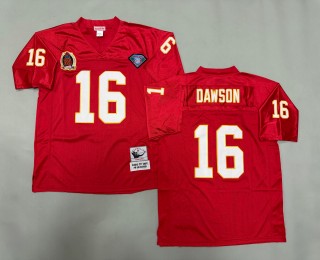 Men's Kansas City Chiefs #16 Len Dawson Red Throwbacks Authentics Mitchell & Ness NFL 75th Jersey - AFL-AFC 35th Patch