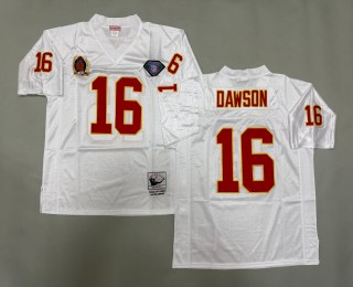 Men's Kansas City Chiefs #16 Len Dawson White Throwbacks Authentics Mitchell & Ness NFL 75th Jersey - AFL-AFC 35th Patch