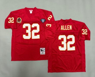 Men's Kansas City Chiefs #32 Marcus Allen Red 1994 Throwbacks Authentics Mitchell & Ness NFL 75th Jersey - AFL-AFC 35th Patch