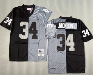 Men's Oakland Raiders #34 Bo Jackson 1988 Throwbacks Authentics Mitchell & Ness NFL Jersey Grey Black Split