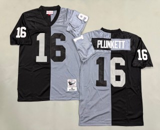 Men's Oakland Raiders #16 Jim Plunkett 1980 Throwbacks Authentics Mitchell & Ness NFL Jersey Grey Black Split