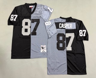 Men's Oakland Raiders #87 Dave Casper 1976 Throwbacks Authentics Mitchell & Ness NFL Jersey Grey Black Split