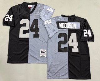 Men's Oakland Raiders #24 Charles Woodson 1998 Throwbacks Authentics Mitchell & Ness NFL Jersey Grey Black Split