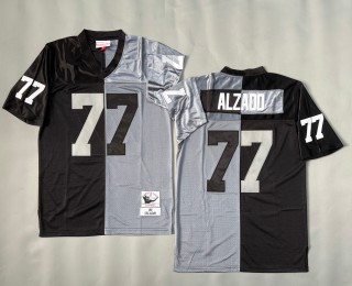 Men's Oakland Raiders #77 Lyle Alzado 1983 Throwbacks Authentics Mitchell & Ness NFL Jersey Grey Black Split