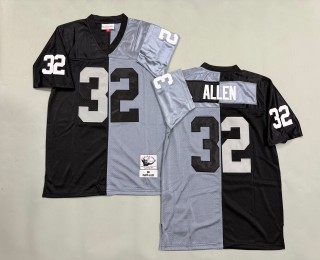 Men's Oakland Raiders #32 Marcus Allen 1984 Throwbacks Authentics Mitchell & Ness NFL Jersey Grey Black Split