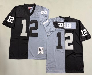 Men's Oakland Raiders #12 Kenny Stabler 1976 Throwbacks Authentics Mitchell & Ness NFL Jersey Grey Black Split