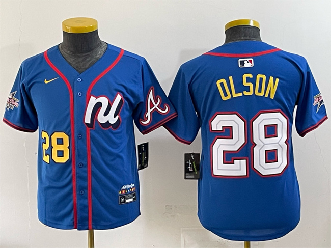Youth National League #28 Matt Olson Blue 2025 All-Star Edition Limited Stitched Baseball Jersey