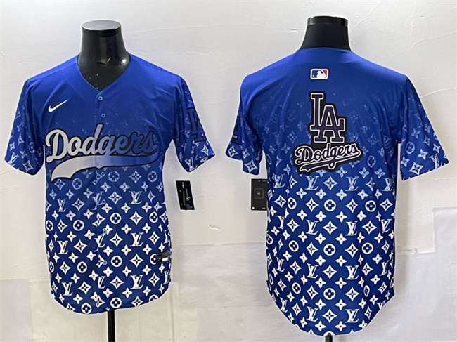 Men's Los Angeles Dodgers Team Big Logo Blue Limited Stitched Baseball Jersey
