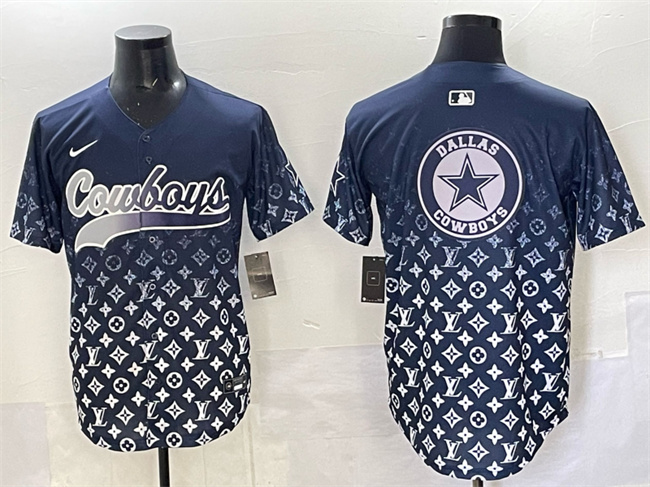 Men's Dallas Cowboys Team Big Logo Navy Limited Stitched Baseball Jersey