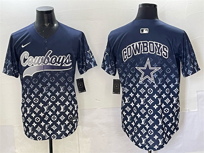 Men's Dallas Cowboys Team Big Logo Navy Nike Limited Stitched Baseball Jersey