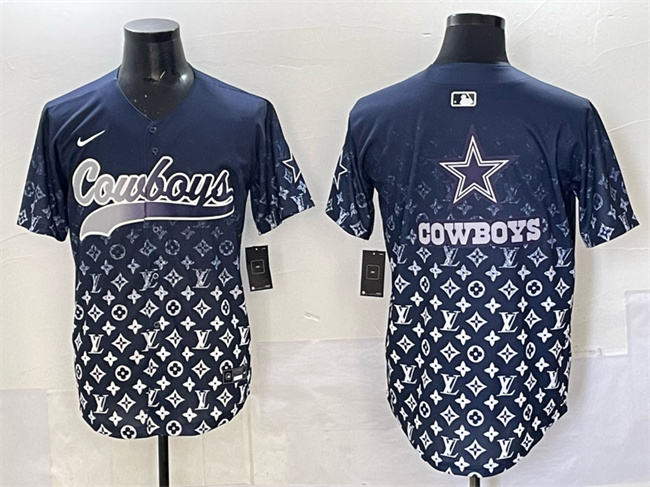Men's Dallas Cowboys Team Big Logo Navy Limited Stitched Baseball Jerseys