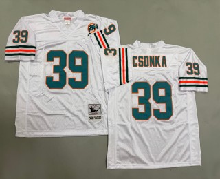 Men's Miami Dolphins #39 Larry Csonka Mitchell & Ness Throwbacks Authentics White Jersey