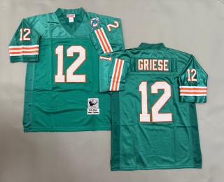 Men's Miami Dolphins #12 Bob Griese Mitchell & Ness Throwbacks Authentics Aqua Jersey