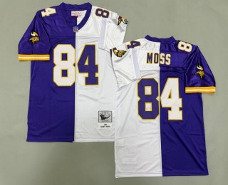 Men's Minnesota Vikings #84 Randy Moss Mitchell & Ness 1998 Throwbacks Authentics NFL Jersey Purple White Split