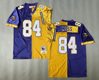 Men's Minnesota Vikings #84 Randy Moss Mitchell & Ness 1998 Throwbacks Authentics NFL Jersey Purple Gold Split