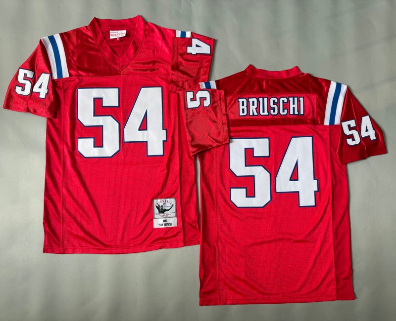 Men's New England Patriots #54 Tedy Bruschi Mitchell & Ness 1996 Throwbacks Authentics Red NFL Jersey