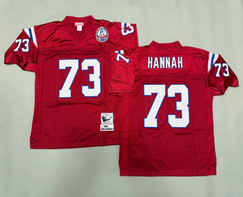 Men's New England Patriots #73 John Hannah Red Mitchell & Ness 1996 Throwbacks Authentics Red With Patch NFL Jersey