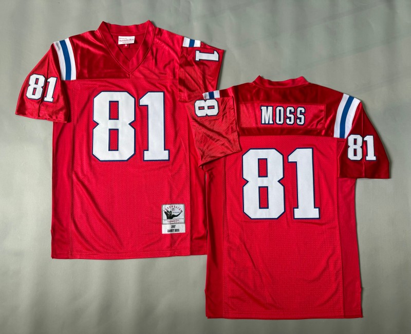 Men's New England Patriots #81 Randy Moss Mitchell & Ness 2007 Throwbacks Authentics Red NFL Jersey