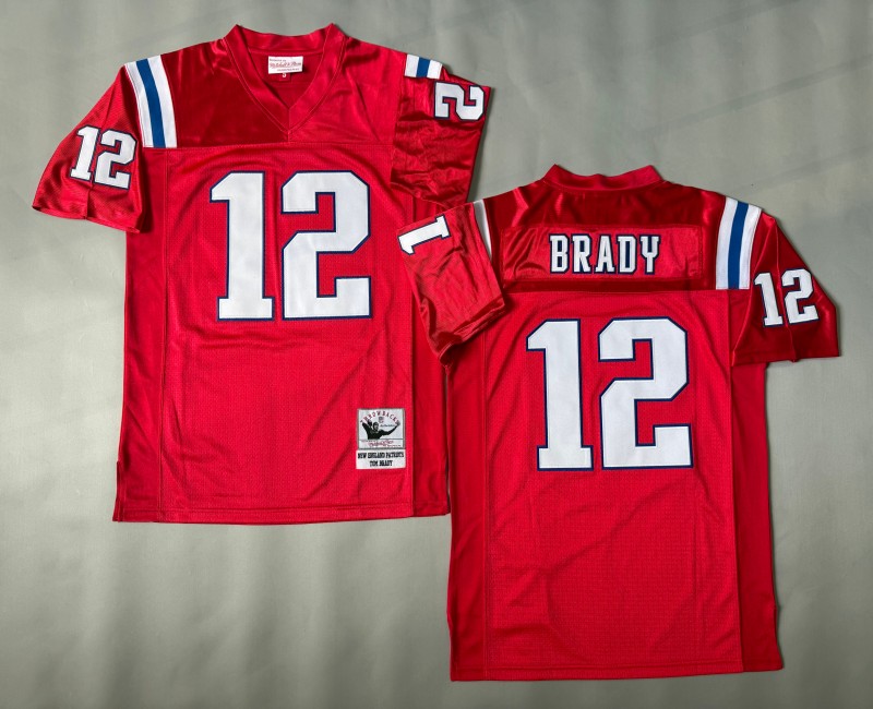 Men's New England Patriots #12 Tom Brady Mitchell & Ness Throwbacks Authentics Red NFL Jersey