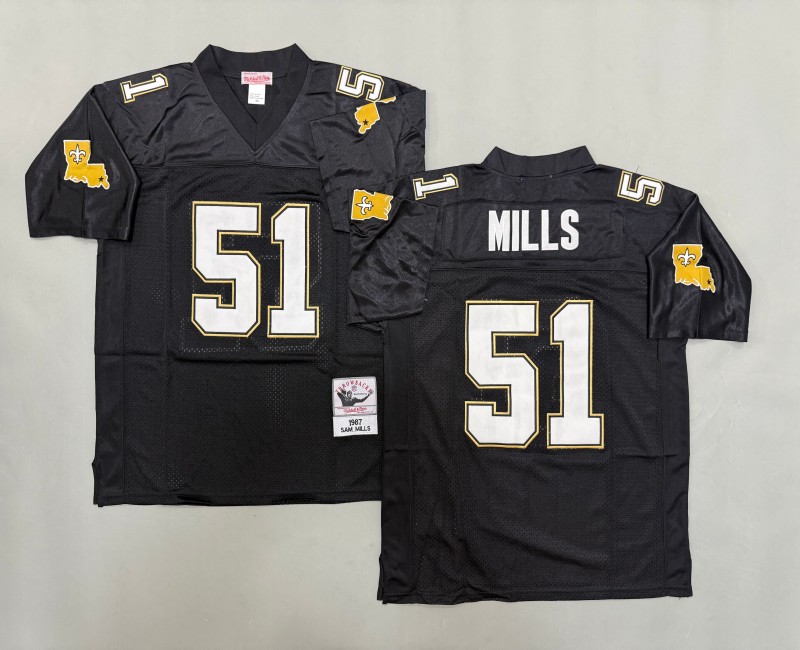 Men's New Orleans Saints #51 Sam Mills Mitchell & Ness 1987 Throwbacks Authentics Black NFL Jersey