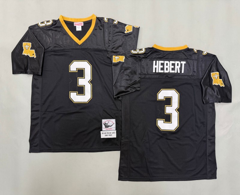 Men's New Orleans Saints #3 Bobby Hebert Mitchell & Ness 1992 Throwbacks Authentics Black NFL Jersey