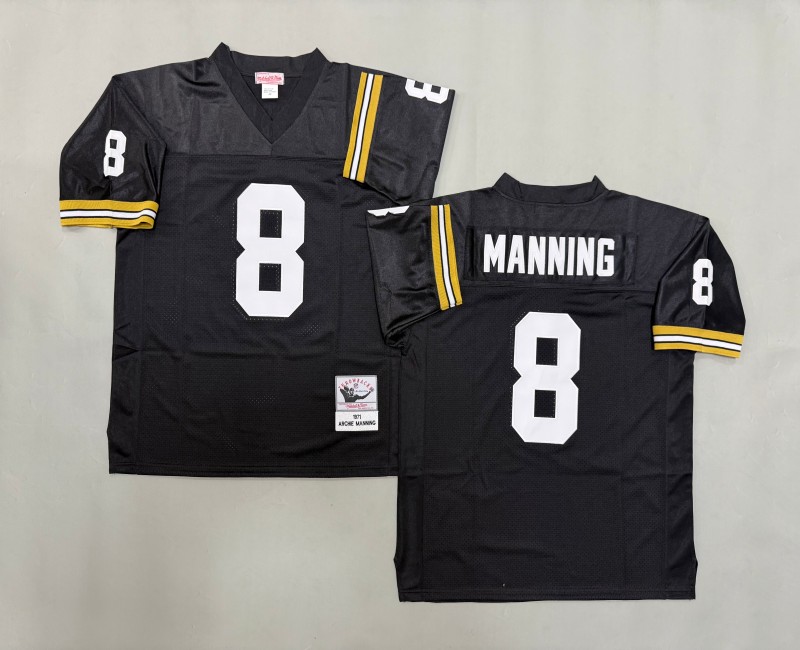 Men's New Orleans Saints #8 Archie Manning Mitchell & Ness 1971 Throwbacks Authentics Black NFL Jersey