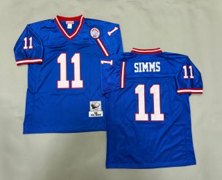 Men's New York Giants #11 Phil Simms Mitchell & Ness 1986 Throwbacks Authentics Royal Spider 43 Patch NFL Jersey