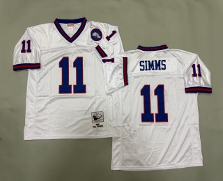 Men's New York Giants #11 Phil Simms Mitchell & Ness 1986 Throwbacks Authentics White Spider 43 Patch NFL Jersey
