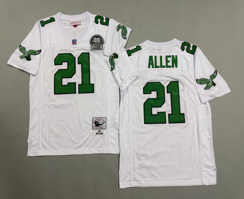 Men's Philadelphia Eagles #21 Eric Allen Mitchell & Ness 1990 Throwbacks Authentics Kelly White Jersey