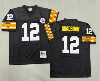Men's Pittsburgh Steelers #12 Terry Bradshaw Mitchell & Ness 1982 Throwbacks Authentics Bold Black Jerseys