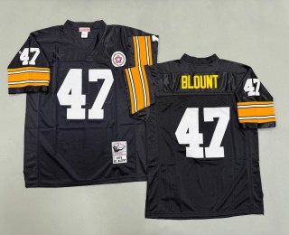 Men's Pittsburgh Steelers #47 Mel Blount Mitchell & Ness 1976 Throwbacks Authentics Bold Black Jerseys