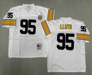 Men's Pittsburgh Steelers #95 Greg Lloyd Mitchell & Ness Throwbacks Authentics Bold White Jerseys