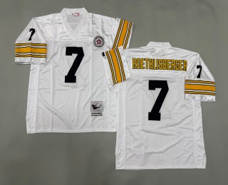 Men's Pittsburgh Steelers #7 Ben Roethlisberger Mitchell & Ness Throwbacks Authentics Bold White Jerseys