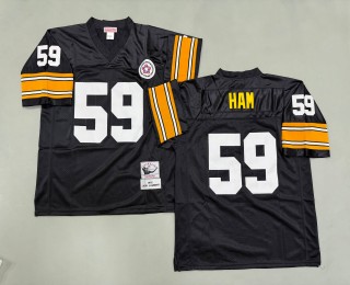 Men's Pittsburgh Steelers #59 Jack Ham Mitchell & Ness 1975 Throwbacks Authentics Bold Black Jerseys