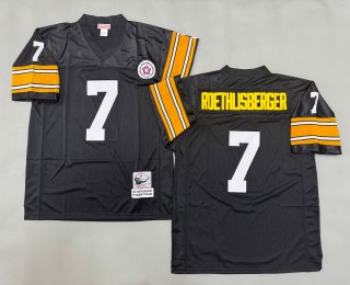 Men's Pittsburgh Steelers #7 Ben Roethlisberger Mitchell & Ness Throwbacks Authentics Bold Black Jerseys