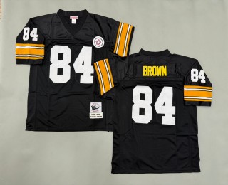Men's Pittsburgh Steelers #84 Antonio Brown Mitchell & Ness Throwbacks Authentics Bold Black Jerseys