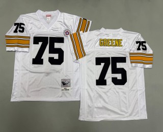Men's Pittsburgh Steelers #75 Joe Greene Mitchell & Ness 1975 Throwbacks Authentics Bold White Jerseys