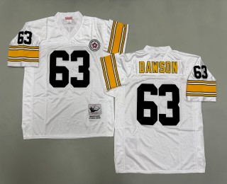 Men's Pittsburgh Steelers #63 Dermontti Dawson Mitchell & Ness Throwbacks Authentics Bold White Jerseys