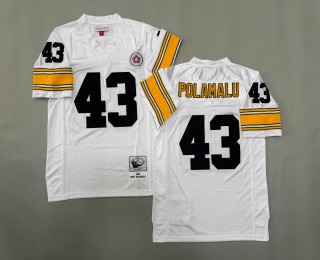 Men's Pittsburgh Steelers #43 Troy Polamalu Mitchell & Ness 2005 Throwbacks Authentics Bold White Jerseys