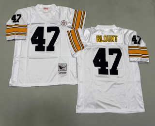 Men's Pittsburgh Steelers #47 Mel Blount Mitchell & Ness Throwbacks Authentics Bold White Jerseys