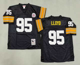 Men's Pittsburgh Steelers #95 Greg Lloyd Mitchell & Ness Throwbacks Authentics Bold Black Jerseys